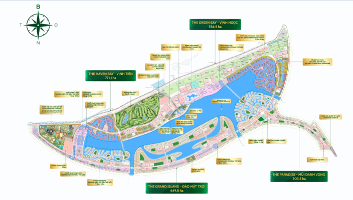 Mặt bằng tổng thể dự án Vinhomes Green Paradise Cần Giờ với 5 phân khu A, B, C, D, E cùng quy mô 2.870ha