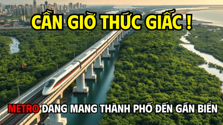 Tuyến Metro Bến Thành – Cần Giờ chạy qua rừng ngập mặn Cần Giờ với tàu tốc độ cao, hình minh họa cho dự án metro 102.430 tỷ đồng.